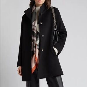 Fleurette Dawn Stand Collar Wool Car Coat, Black Size 4